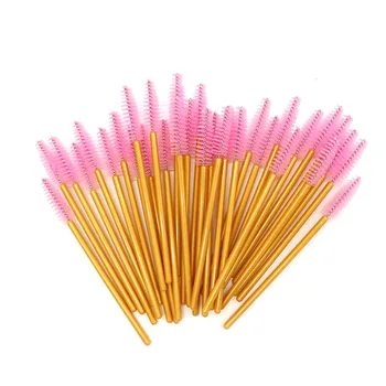 

50pcs Golden handle Makeup pink eyelash brushes One-Off Disposable Mascara Applicator Wand Brush nylon eyelash extension tools