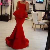 Red Elegant Arabic Evening Dress Middest African Prom Dress Stunning Ruffles Long Spaghetti Dress Party Dress Z023