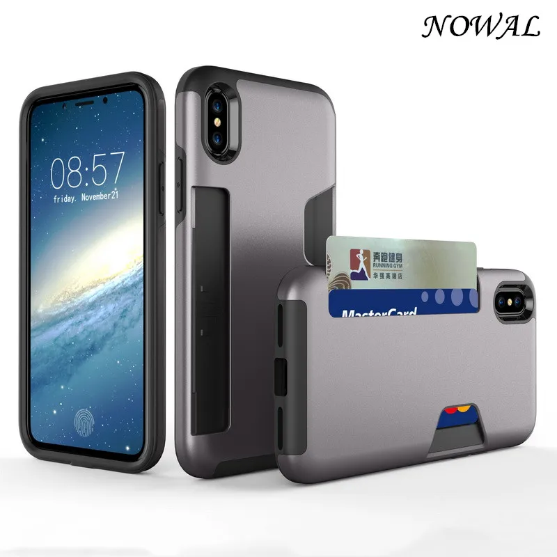 Модный чехол с отделением для карт iPhone XS X 10 Hybrid PC + TPU держатель Броня