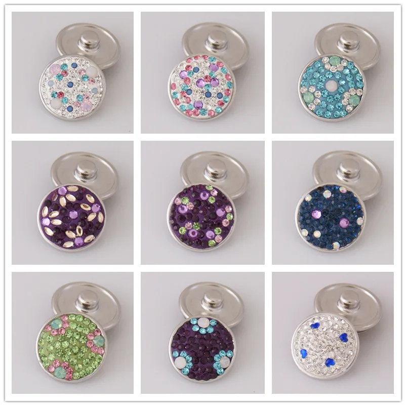 

Fashion Trendy Colorful Flowers spots pattern rhinestone 18MM charm snap buttons for DIY snap jewelry necklace