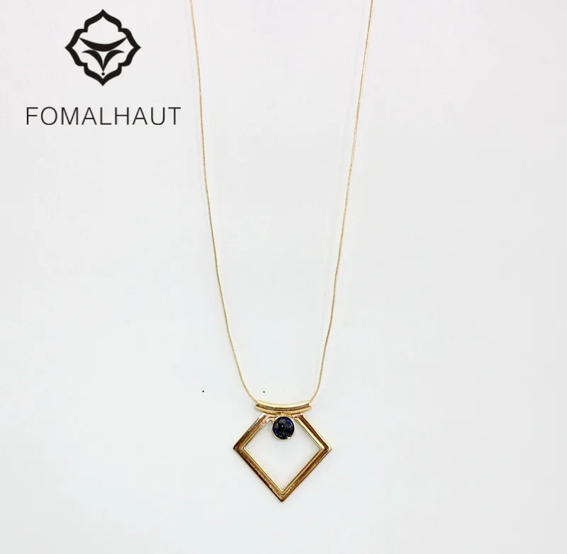 

FOMALHAUT Geometric Lapis snake chain gold color 14 k Pendant Long Statement Necklace Women 2016 Fashion BX-016