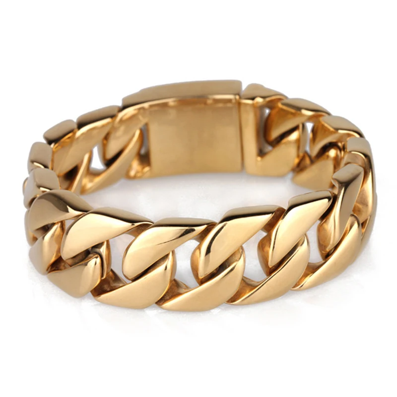 Мужской тяжелый браслет Байкерской цепи 316L из нержавеющей стали золотого цвета в стиле панк хип-хоп ювелирные изделия круглые панцирные кубинские толстые звенья браслеты 20 мм