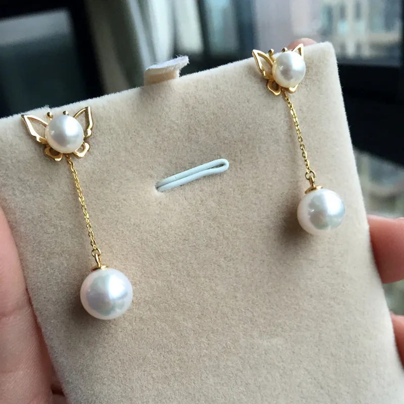 

Eternal wedding Women Gift word 925 Sterling silver real Long-lasting natural Japanese Akoya seawater pearl earring butterfly