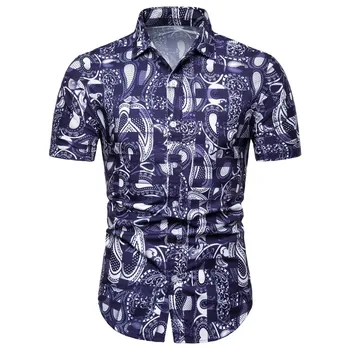 

Men Blouse Men Summer Floral Short Sleeve Basic Shirt Blouse Top Plus Size