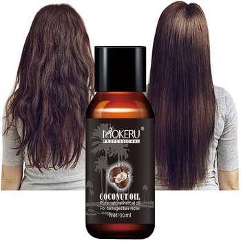Mokeru 30ml Natural Organic Coconut Hair Oil Repair Smooth Damaged Hair Growth Oil Leave in Conditioner for Hair Care Treatment