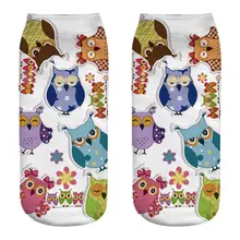 Унисекс Boho 3D красочная мультяшная Сова короткие носки-лодочки с низким вырезом цифровая печать ребра отделка летние дышащие чулки 8 видов стилей