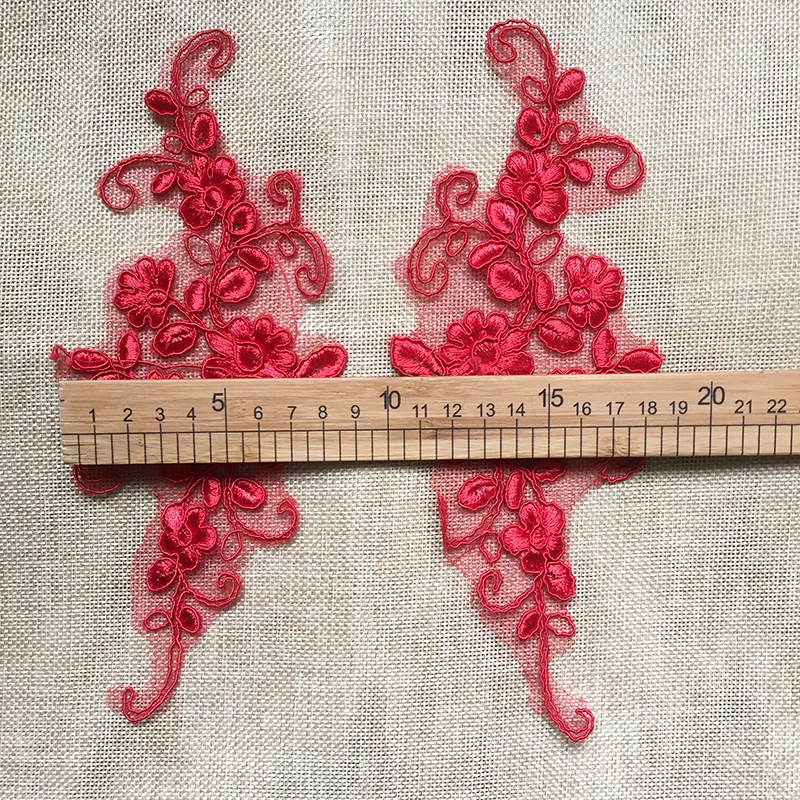 2PC Red Lace Appliques Trims Wedding bridal Dress Fabric Sewing Crafts DIY FL222 2PC Red Lace Appliques Trims Wedding bridal Dress Fabric Sewing Crafts DIY FL222
