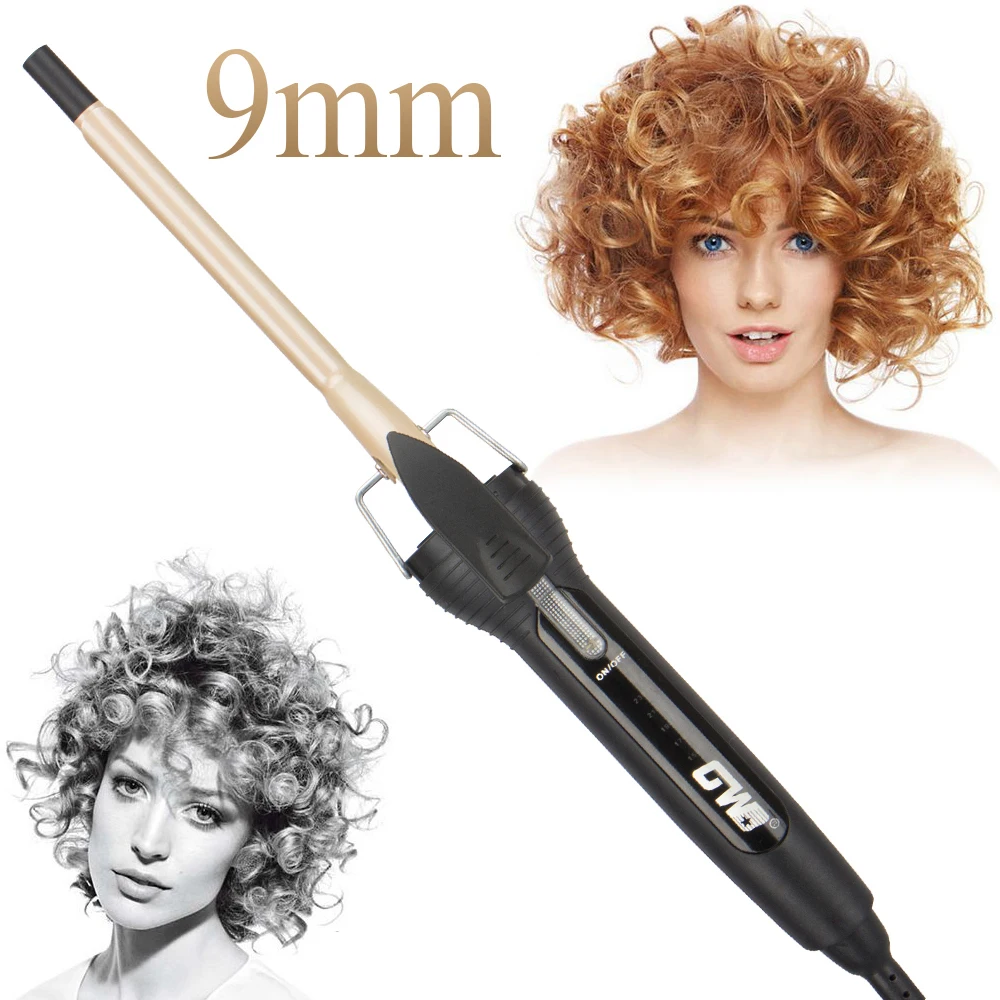 

2019 New Arrival Golden Ceramic 9mm Curling Iron Deep Curl Wave Hair Curler Magic Professional Curling Wand Beauty Styling Tools
