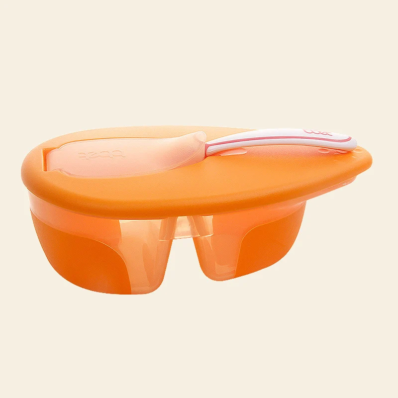 Детская посуда для кормления детское питание контейнер детская посуда с ложка с датчиком температуры миска для малышей T0364 - Цвет: ORANGE