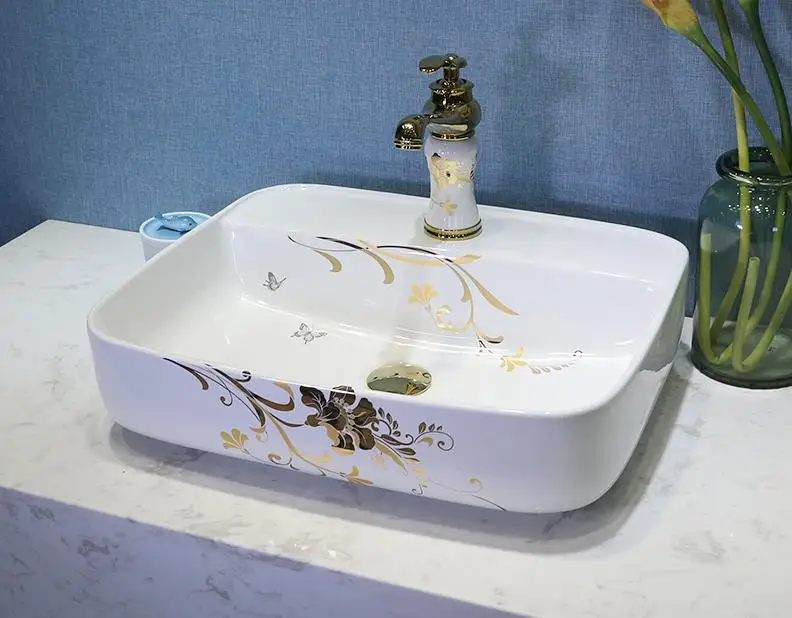 Китай керамическое блюдо с рисунком искусство Lavabo Ванная комната сосуд раковины круглый Столешница белый овальный керамический умывальник раковина для ванной комнаты - Цвет: design 4 only sink