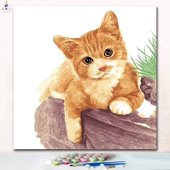 

Cut Little yellow cat painting picture by numbers with kits on canvas animals cats numbers paintngs by numbers for hoom decor