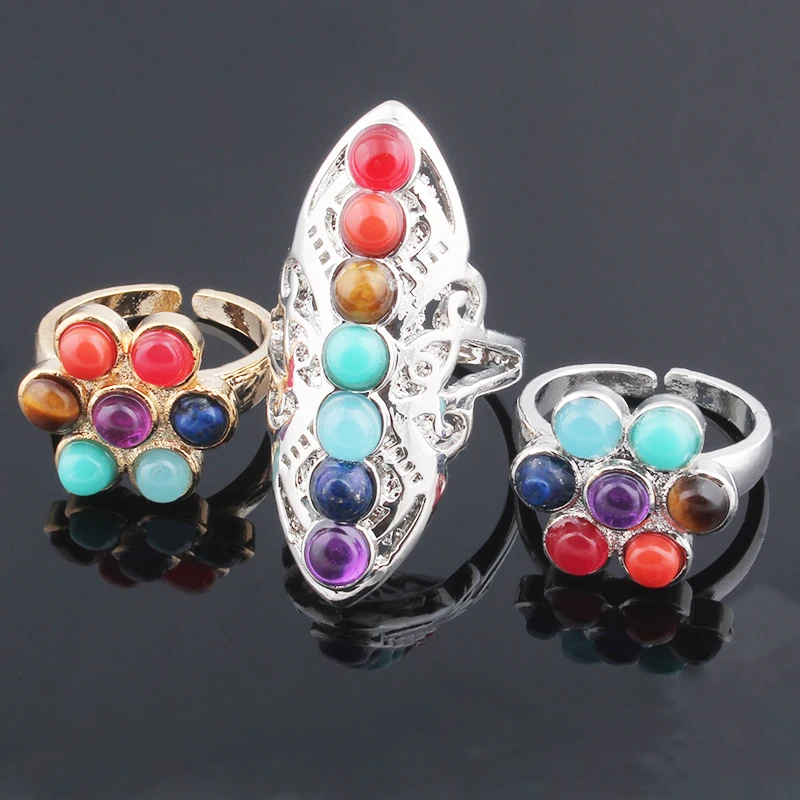 

New Reiki Chakra Rings 7 Chakra Stones Natural Stone Rings Semi Precious Stones Choker Rings For Women Jewelry ZZ229