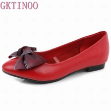 GKTINOO/Новинка года; сезон весна; женская обувь на плоской подошве с острым носком и бантом; удобные водонепроницаемые мокасины из натуральной кожи; женская обувь на плоской подошве; большие размеры