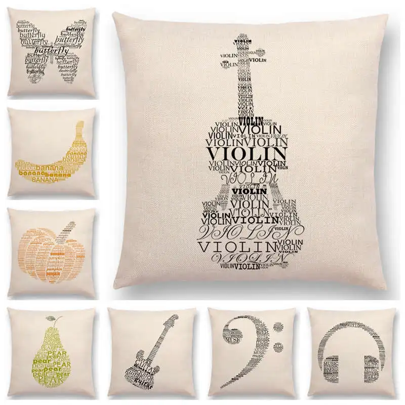 

25 Designs Available Newest Letters Cushion Cover Fruit Music butterfly Prints Sofa Throw Pillow case