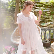 Летнее Ночное платье Ночная рубашка Женская Ретро Дворцовая сексуальная летняя с v-образным вырезом Соблазнительные кружевные платья принцессы из 2 предметов