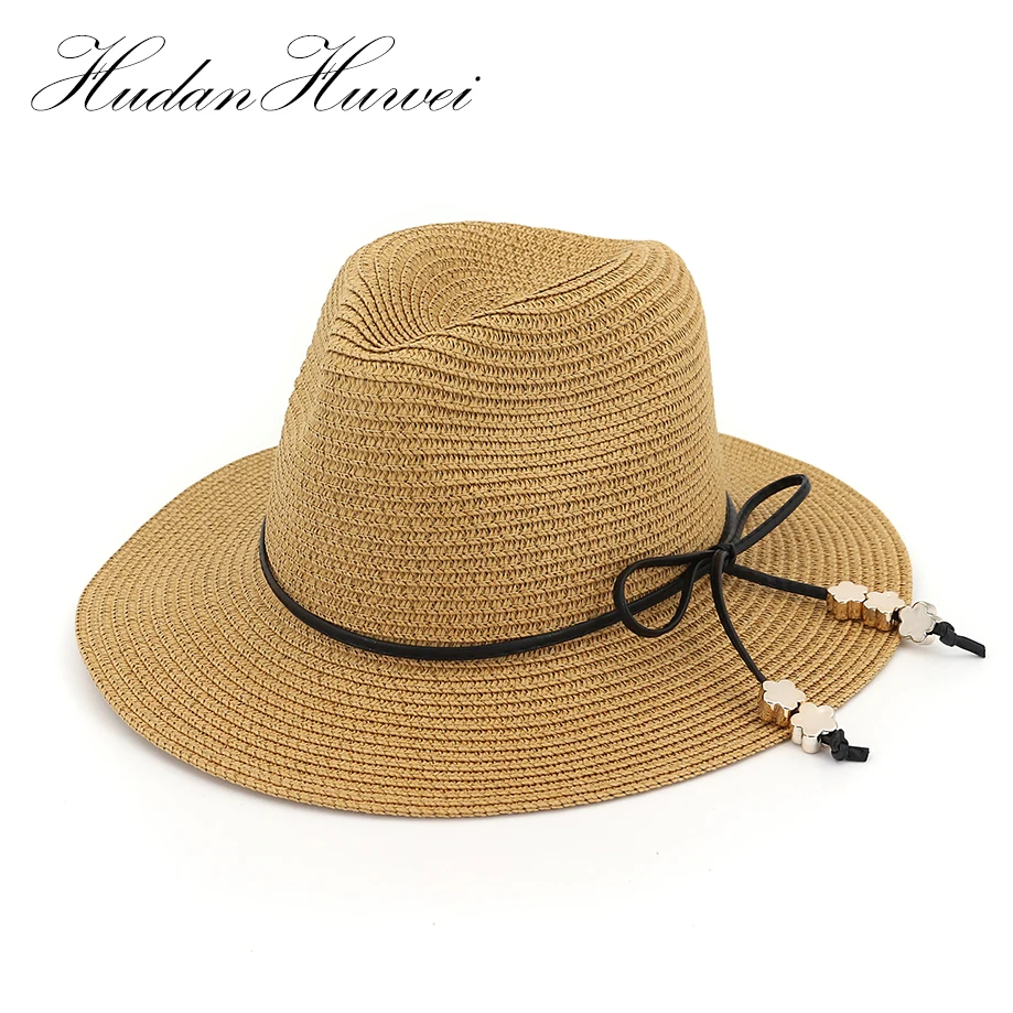 Summer Fashion Women Straw Hat Panama Fedora Sun Hats Beach Gangster