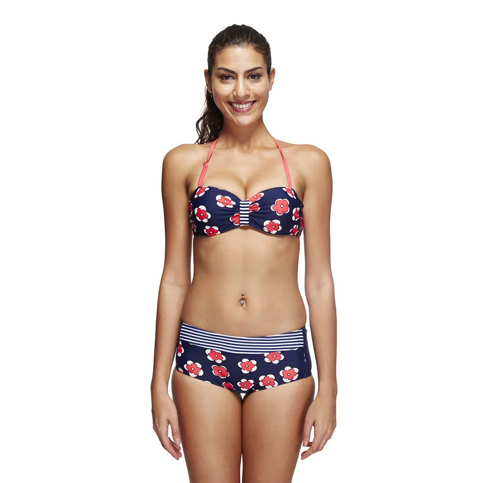 

TCBSG Bandeau Bikini Set Push Up Strap Bra Floral Print Swimsuit Women Swimming Suit Swimwear Sexy Summer Bather Beach Wear 2018