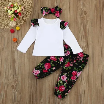 

Fashion Baby Girl Clothes 3pcs Toddler Infant Baby Girls Floral Clothes Set Tops+Pants+Headband Outfits Ubranka Dla Niemowlat