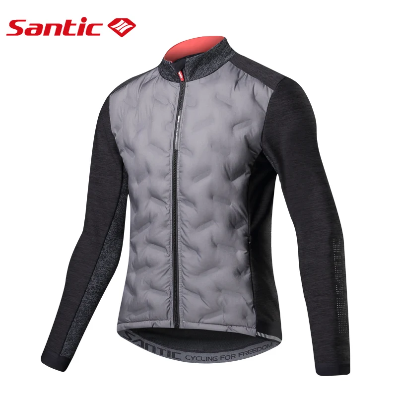 Santic Mens Cycling Jacket Winter Coat Inner Fleece Jacket Windproof Thermal Soft Shell Reflective