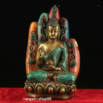 

christmas Old Tibet Buddhism Bronze Inlay turquoise Gem Sakyamuni Shakyamuni Buddha Statue halloween