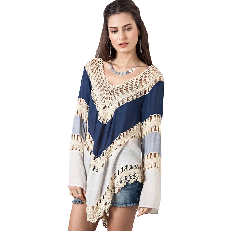  Hippie Blouse Kimono Boho Crochet Women Blouses 2017 Blusa Feminina Long Sleeve Shirt Blusas Vintag