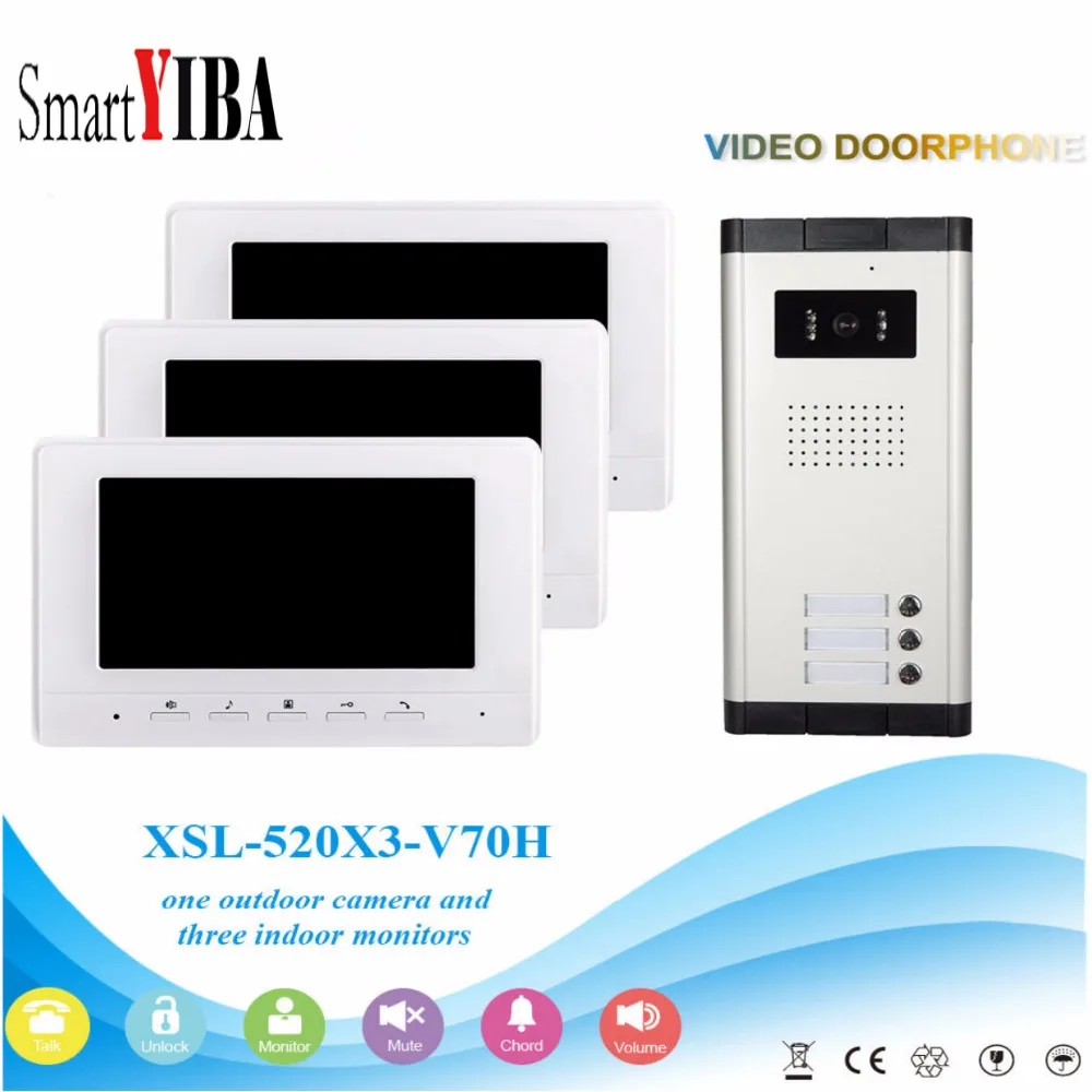 SmartYIBA Apartment Intercom Entry System 3 Monitor 7\ HD Color Video Door Phone Doorbell intercom System 3 Houses FREE SHIPPING