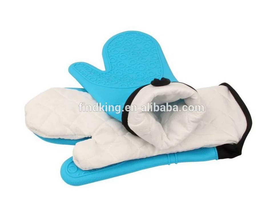 FINDKING 1 pcs Silicone Oven Mitt, Ideal Protection with Extra Long Thick Quilted Cotton Liner, Silicone BBQ Glove