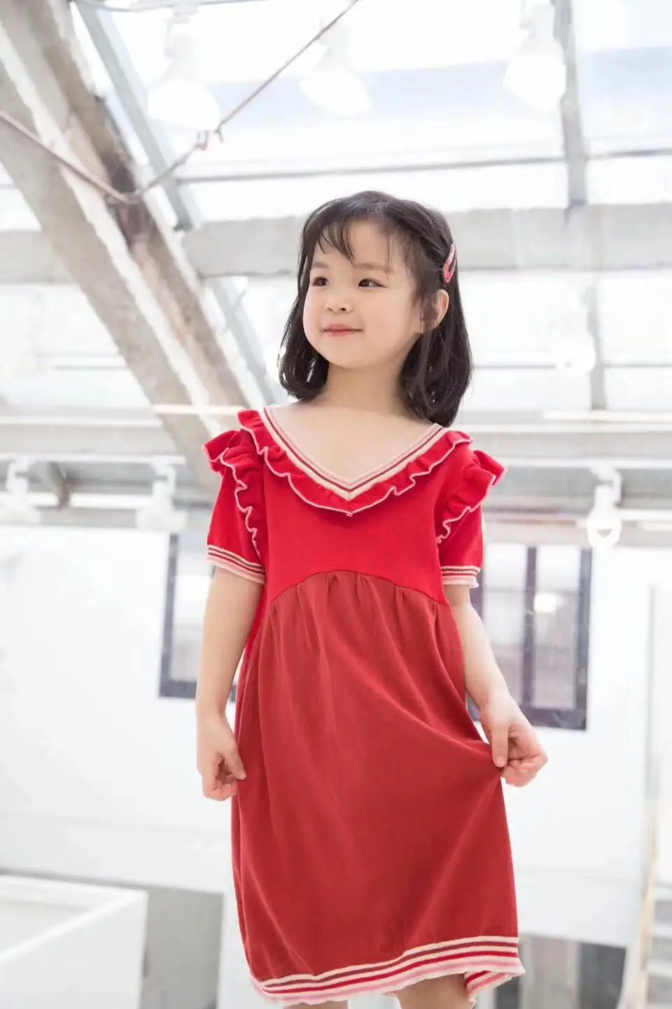 

2019 New Summer Pink Red Kids Dresses For Girls Party Boutique Dresses V-neck For Baby Girls Clothes