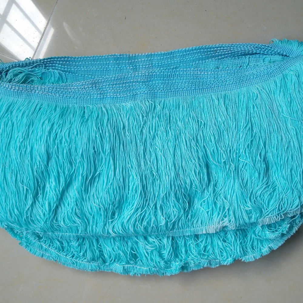 

Clearance! Thick 1 meters 18-20cm wide light blue nylon fringe