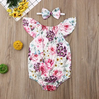 

Pudcoco Newborn Baby Girl Clothes Sleeveless Flower Print Romper Jumpsuit Headband 2Pcs Outfits Baby Clothes