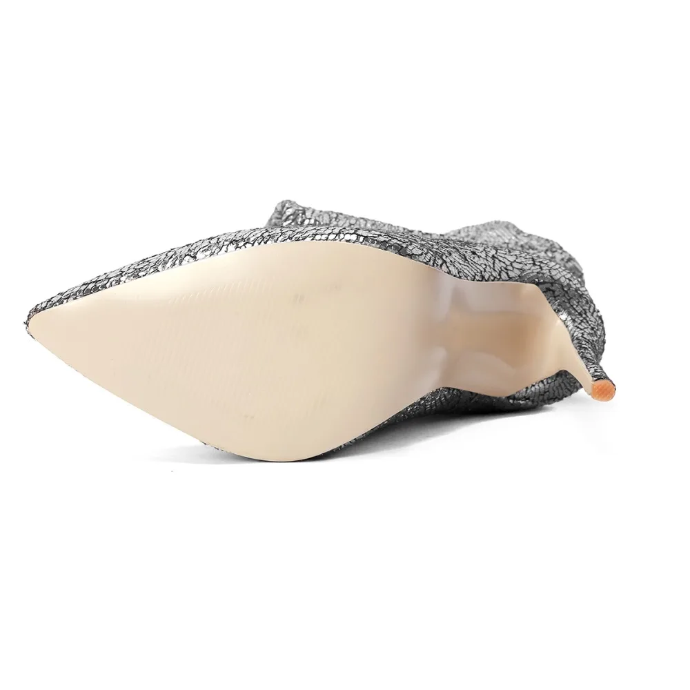 Themost Femelle Genou Fissure Longue Hiver À Peluche or Le argent Automne Pointu Élastique Talon Et Sur Noir Bottes Haut Chaud Court Burst wXXrB
