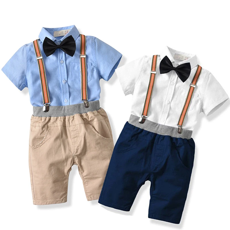 

Baby Boy Gentleman Clothes Set Summer Suit For Toddler Kid Formal Party Suits Short sleeve Bow Tie Shirt+Suspender Trousers