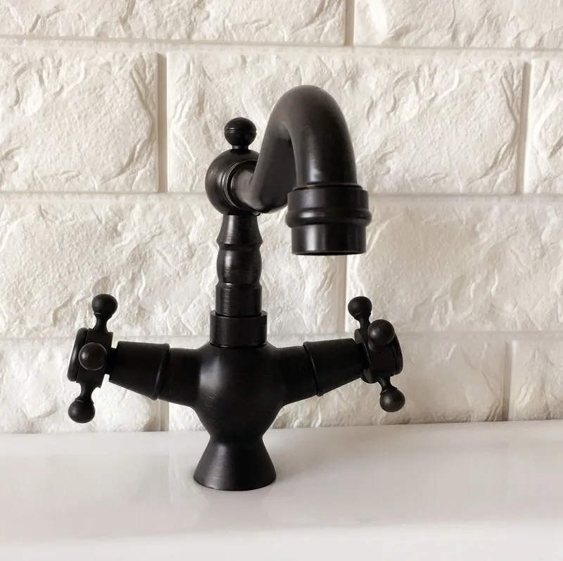 Swivel Spout Water Tap Oil Rubbed Black Bronze Dual Handle Single Hole Kitchen Sink & Bathroom Faucet Basin Mixer Tap anf362