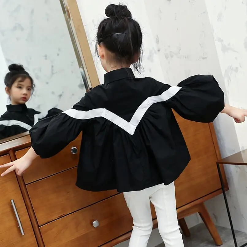 Г. Осенняя хлопковая блузка для маленьких девочек-подростков белая кружевная пышная рубашка с длинными рукавами для девочек топы для детей, детская одежда JW4153 - Цвет: design 3 black