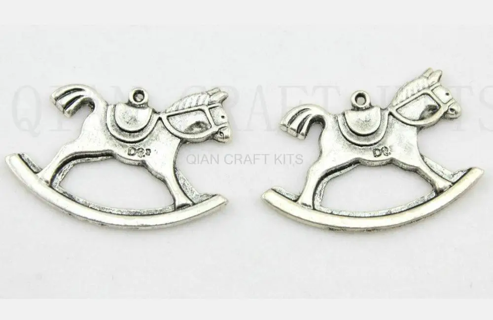 50pcs large rocking horse antique silver zinc alloy flatback charm drops DIY Supplies for Jewelry Making 41*27mm 3d riding