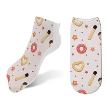 Новые женские Чулочно-носочные изделия с 3D принтом печенья, носки с мороженым, радужные Носки ярких цветов с низким вырезом, носки для леденцов с мороженым