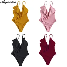 Женский сексуальный трикини, Цельный купальник, пуш-ап, купальник с открытой спиной, однотонный купальник, v-образный вырез, монокини
