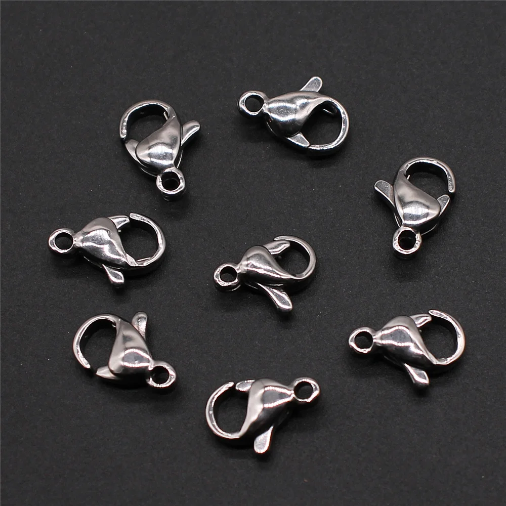 

30pcs 12mm 10mm Stainless Steel Lobster Clasp Hook Bracelet End Connectors For Jewelry Making Necklace Buckle Jewelry Findings