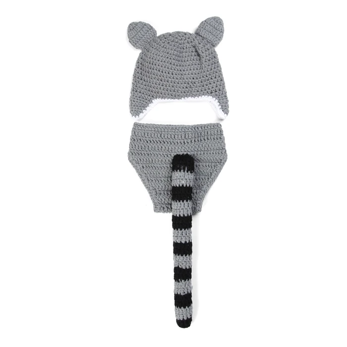 Gray Leopard Infant Baby Boy Hat and Diaper Set Photography Props Crochet Baby Animal Costume Halloween Outfit Newborn Clothing