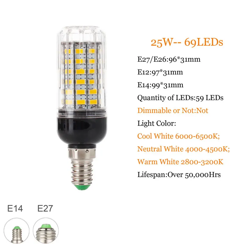 Полностью новая светодиодная лампа E27 E14 7 Вт 9 12 15 18 20 25 28 30 35 SMD 5730 лампочка кукуруза