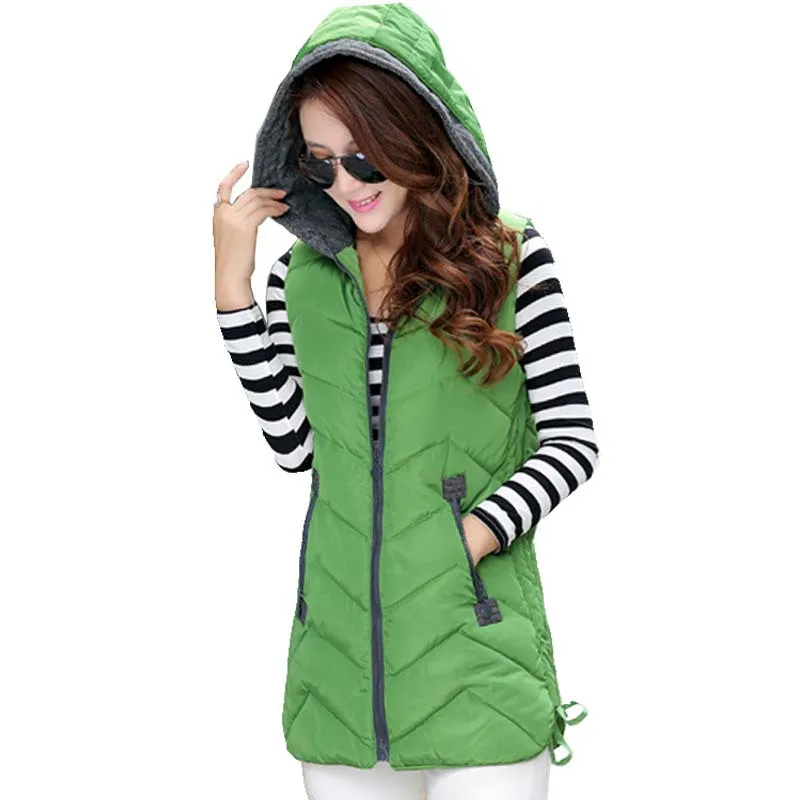 2016 Autumn Winter Women Long Plus Size Fashion Hooded Thick Vest Women Coats Jackets Vests