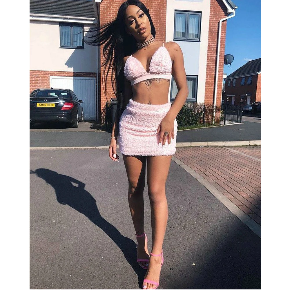 Sexy Women 2pcs Strappy Bodycon Crop Top Mini Skirt Co Ord Set Backless Suits