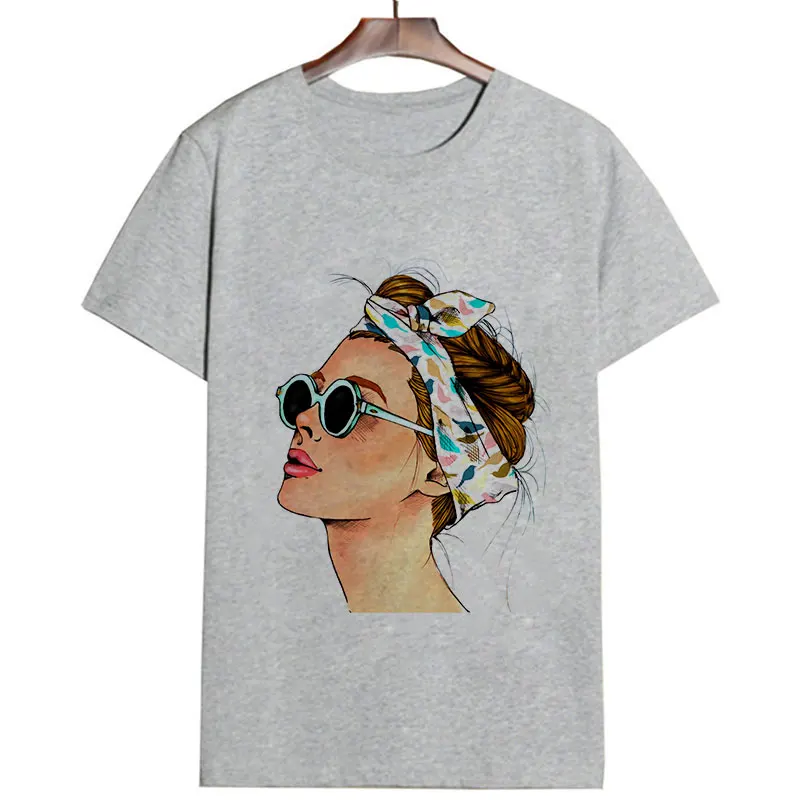 Women's Attractive Lady Print Casual Tee-1