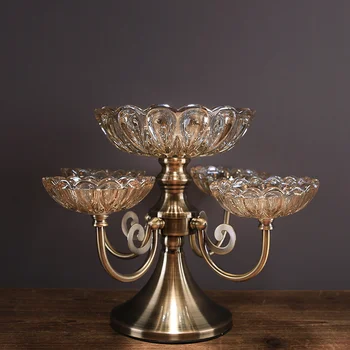 

American crystal glass fruit bowl European model home living room coffee table soft decoration double fruit bowl lo94205