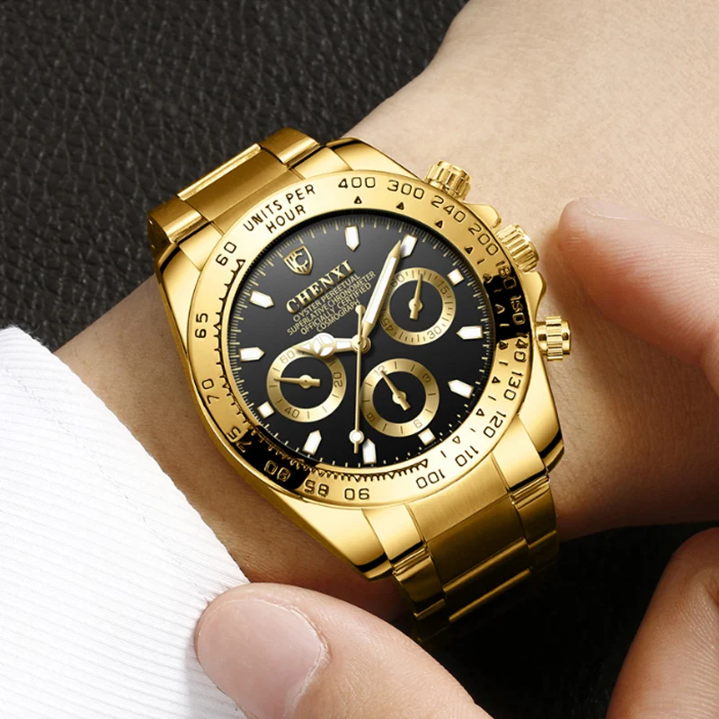 Goedkoop CHENXI Luxe Mannen Quartz Horloge Fashion Gouden Klok Sport Mannelijke Rol Horloges Waterdichte erkek kol saati Relogio Masculino Reloje