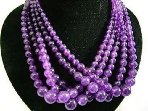 

free shipping of new fashion 2014 charming wholesale 5strands natural 6-14mm amethyst necklace 18"BV246