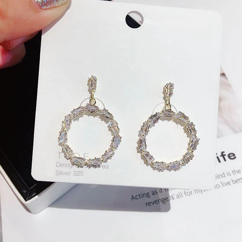 High End Large Round Circle Pendant Dangle Earrings Gold Color Cubic Zirconia Women Jewelry | Украшения и аксессуары