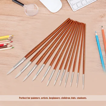 

Professional 12pcs Round Pointed Tips Paint Brushes Set Tool Fine Tip Paintbrush with Nylon Hair Wooden Handle Art Drawing