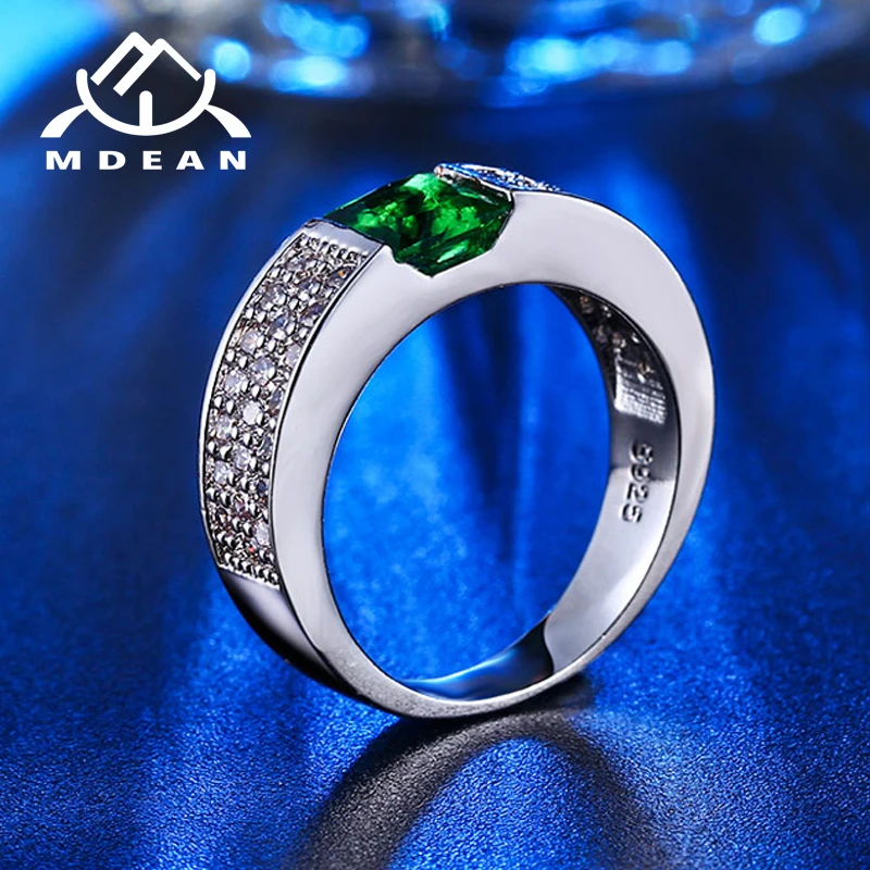 MDEAN Rings for Women Green White Gold Color Women Rings AAA Zircon Jewelry Wedding Fashion Size5 6 7 8 9 10MSR210