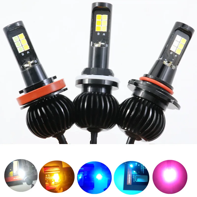 

2PCS Car LED Dual color Fog lamps H3 H7 H11 H8 H9 HB3 HB4 9005 9006 880 881 Dual Color White Ice Blue Tail Light Lamp Bulbs